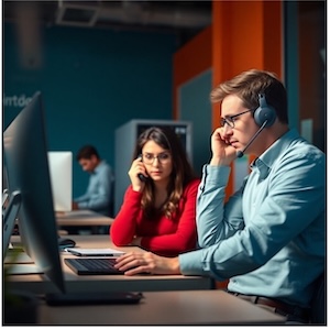 office workers on headsets